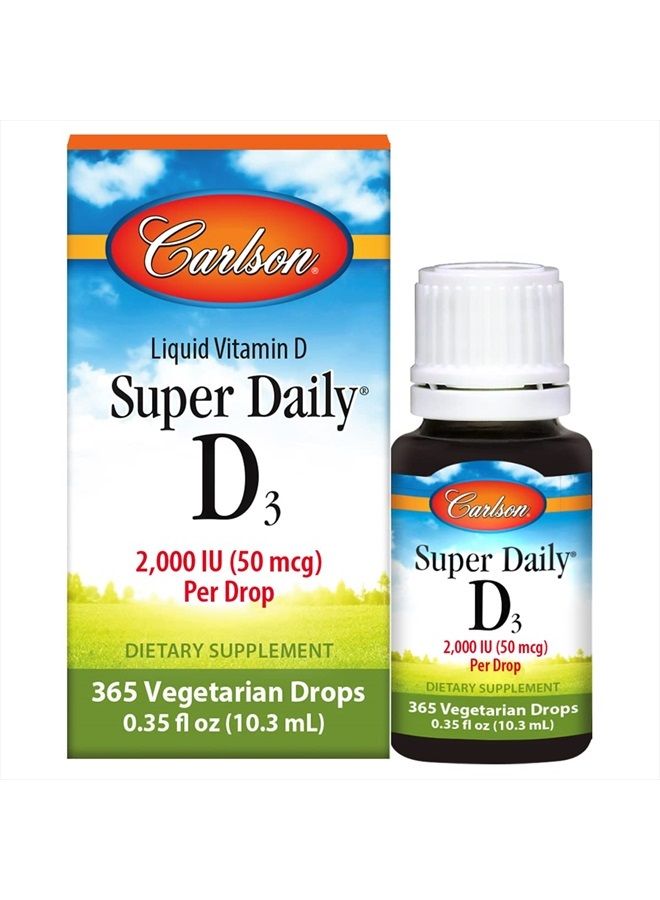 Carlson Super Daily D3 2000 IU (50 mcg) per Drop, Vitamin D Drops, Liquid Vitamin D3, 1-Year Supply, Unflavored, 365 Drops (10.3 mL)  - Image 1
