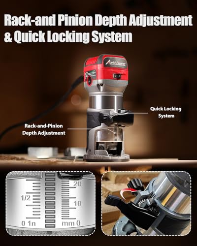 AVID POWER 6.5 Amp 1.25 HP Compact Router Tools for Woodworking, Fixed Base Wood Router with Trim Router Bits, 6 Variable Speeds, Edge Guide, Roller Guide, Dust Hood (Red, 65mm) - Image 3