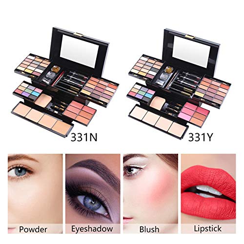 FantasyDay 54 Colors All in one Makeup Gift Set Holiday Birthday Beauty Cosmetic Essential Starter Bundle Include 39 Eyeshadow Palette, 6 Blush, 6 Sponge Stick, 4 Compact Powder, 3 Lipstick, Eyeliner - Image 4