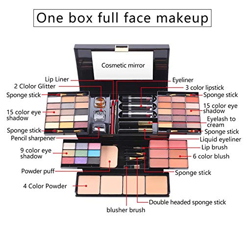 FantasyDay 54 Colors All in one Makeup Gift Set Holiday Birthday Beauty Cosmetic Essential Starter Bundle Include 39 Eyeshadow Palette, 6 Blush, 6 Sponge Stick, 4 Compact Powder, 3 Lipstick, Eyeliner - Image 5
