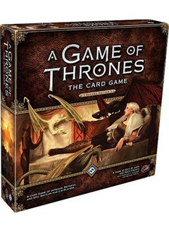 مجموعة أساسية من لعبة الورق A Game Of Thrones، الإصدار الثاني؛ لعبة معركة ملحمية؛ لعبة إستراتيجية للبالغين والمراهقين؛ للأعمار من 14 عامًا فأكثر؛ 24 لاعبًا؛ متوسط وقت اللعب 12 ساعة؛ من صنع