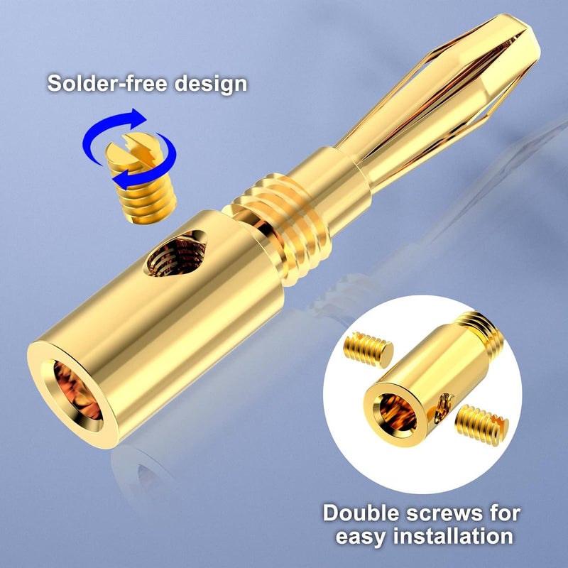 VCELINK Banana Plugs for Speaker Wire 6 Pairs/12 Pcs, 24K Gold Plated Dual-Screw Type Speaker Connector for Home Theater, Wall Plate, Audio/Video Receiver and Sound Systems (Red+Black) - Image 4