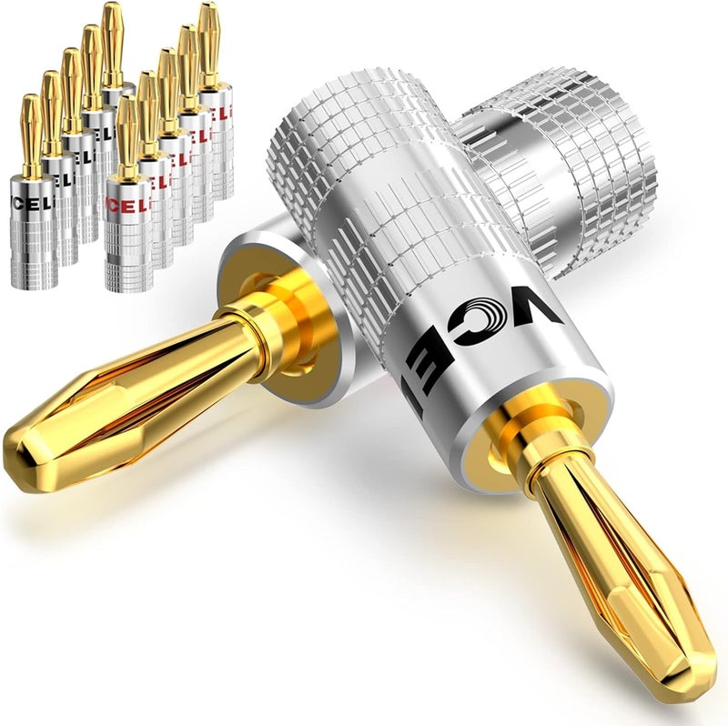 VCELINK Banana Plugs for Speaker Wire 6 Pairs/12 Pcs, 24K Gold Plated Dual-Screw Type Speaker Connector for Home Theater, Wall Plate, Audio/Video Receiver and Sound Systems (Red+Black) - Image 1