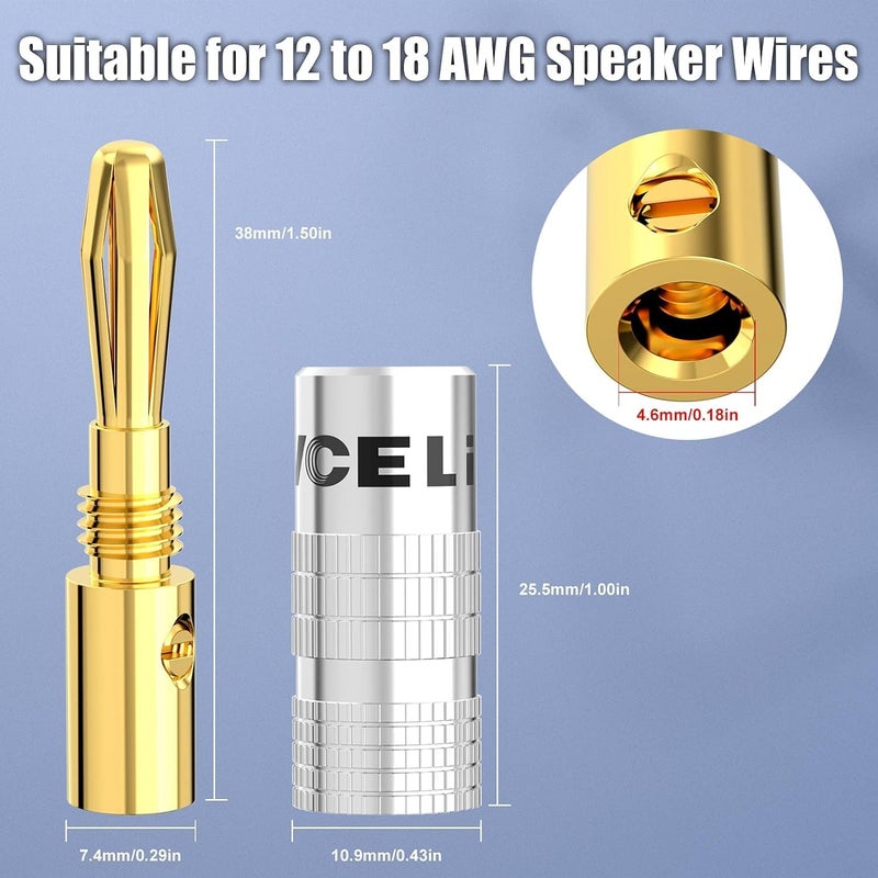 VCELINK Banana Plugs for Speaker Wire 6 Pairs/12 Pcs, 24K Gold Plated Dual-Screw Type Speaker Connector for Home Theater, Wall Plate, Audio/Video Receiver and Sound Systems (Red+Black) - Image 5
