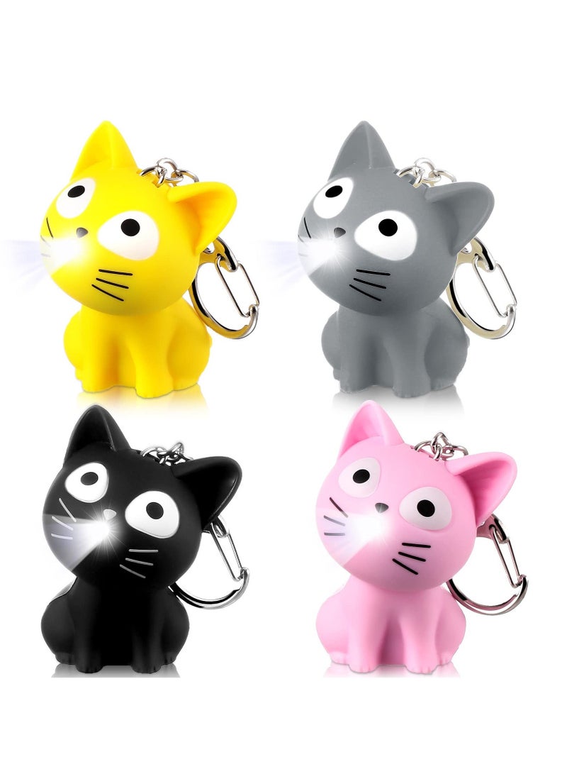XiuWoo 4 PCS LED Sound Light Key Chain, Lovely Cat Flashlight Keychain, Gray Black Yellow Pink Suitable for Nurses Badge Reel - Image 1