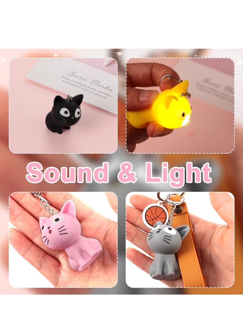 XiuWoo 4 PCS LED Sound Light Key Chain, Lovely Cat Flashlight Keychain, Gray Black Yellow Pink Suitable for Nurses Badge Reel - Image 4