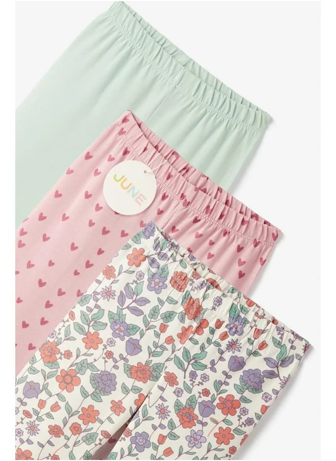 JUNE June Girls 3-Pack Tight Ecru - Pink - Green