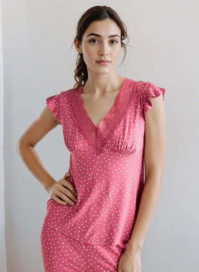 Splash FAV Pyjama Set Lace Trim Top & Trousers