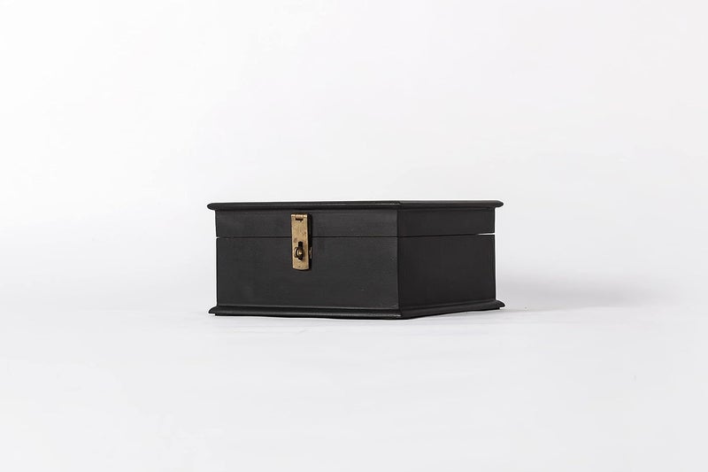 Contrast Living Jivam Wooden Square Decorative Hand Painted Jewellery Storage Antique Box Black 20x20x10 Cm - Image 4