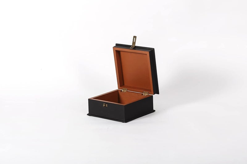 Contrast Living Jivam Wooden Square Decorative Hand Painted Jewellery Storage Antique Box Black 20x20x10 Cm - Image 5