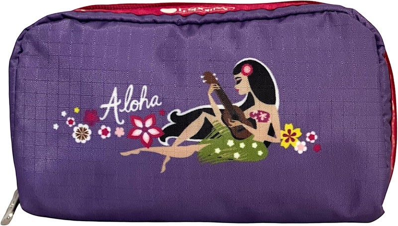 LeSportsac LeSportsac Aloha Mele HAWAII EXCLUSIVE Rectangular Cosmetic Bag/Pouch Style 6511/Color K873, Colorful Hula Girl Playing a Ukulele, Aloha & Hawaii Printed on Front/Back, Mele (song), Collector's Bag 