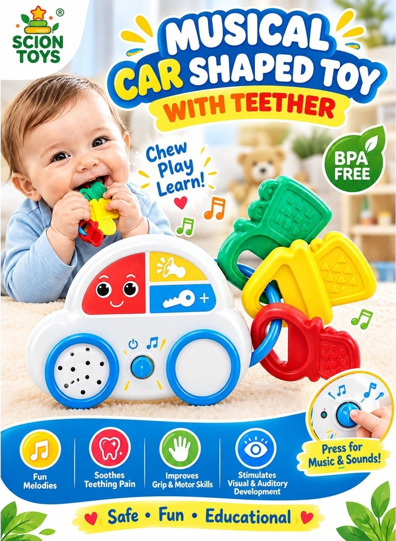 Scion Toys Baby Musical Car Teether Toy for Baby Toddler 6-12-18 Months | BPA-Free Infant Toy with Melodies & Sounds | Safe Travel, Sensory Learning & Auditory Development | Gift for 1 Year Old Boys & Girls UAE - Image 1