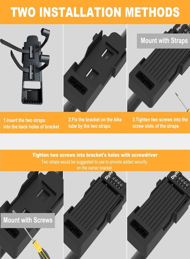 Diyife Folding Bike Lock, [4ft/120cm] Heavy Duty 4-Digit Combination Bicycle Lock, 360° Rotation Waterproof Anti-Theft Alloy Steel Foldable Lock with Bracket for Ebike Scooter Motorcycle - Image 5