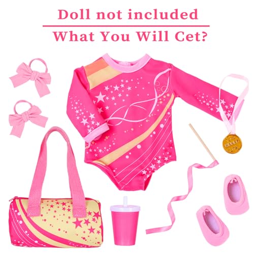 UNICORN ELEMENT 18 Inch Doll Gymnastics Clothes Set Accessories for 18 Inch Dolls Total 8 Pcs Star Shaped Pattern Leotard Gym Bag Headband Gift for Girls No Dolls - Image 5