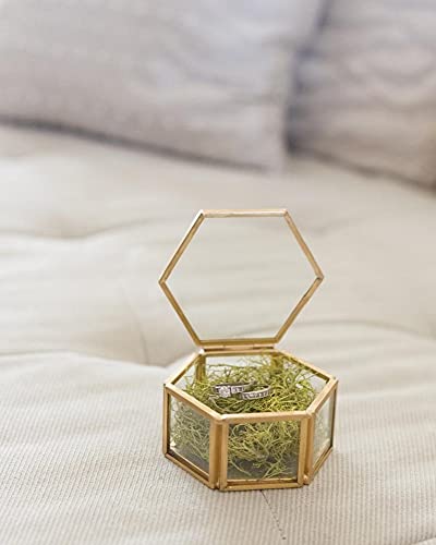 ARTINCO Small Glass Jewelry Box, Hexagonal Ring Box, Display Box 3.5x3x2, Gold - Image 4
