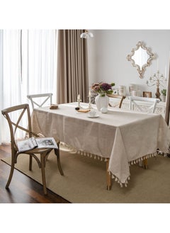 Beauenty Rectangle Cotton Linen Tablecloths Dust-Proof Shrink-Proof Table Cloth with Tassel  - Image 1