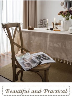Beauenty Rectangle Cotton Linen Tablecloths Dust-Proof Shrink-Proof Table Cloth with Tassel  - Image 2