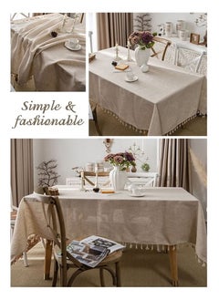 Beauenty Rectangle Cotton Linen Tablecloths Dust-Proof Shrink-Proof Table Cloth with Tassel  - Image 5