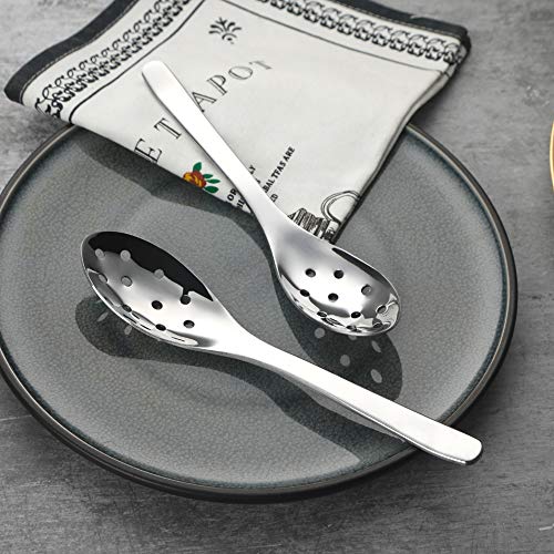AOOSY Small Slotted Spoons,Modern Stylish Thick Heavy-weight Short handle Stainless Steel 10 Holes Durable Caviar Spoon for Soup Cereals Dips Curry Sauces Stews, Set of 2 - Image 4