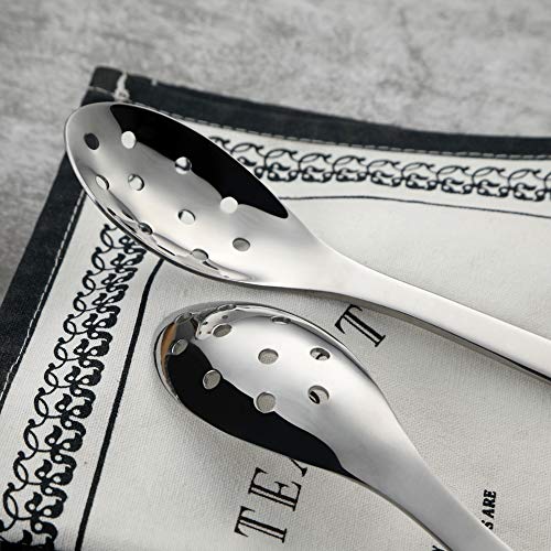 AOOSY Small Slotted Spoons,Modern Stylish Thick Heavy-weight Short handle Stainless Steel 10 Holes Durable Caviar Spoon for Soup Cereals Dips Curry Sauces Stews, Set of 2 - Image 3