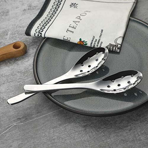 AOOSY Small Slotted Spoons,Modern Stylish Thick Heavy-weight Short handle Stainless Steel 10 Holes Durable Caviar Spoon for Soup Cereals Dips Curry Sauces Stews, Set of 2 - Image 5
