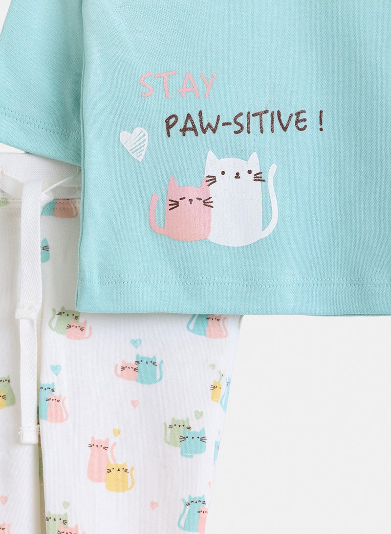Junior Baby Girls Lovely Cat Pyjama Set - Image 3