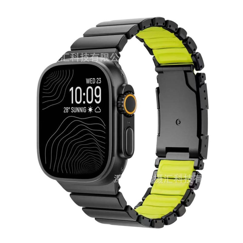 سوار ساعة ذكية سوار معدني من الستانلس ستيل متوافق مع Apple Watch 42/44/45/49mm بملاءمة قابلة للتعديل وحزام بديل بتصميم معدني أنيق باللون أخضر قابل للتعديل - Image 1
