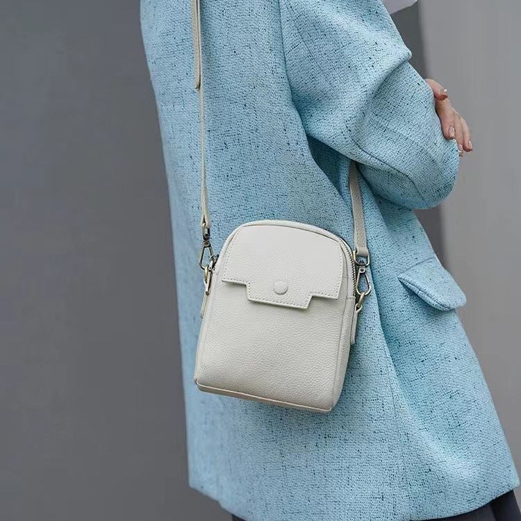 Genuine Leather Small Satchel Women'S Fashion Light Luxury Women'S Bag Genuine Leather Multi-Layer Mobile Phone Bag All-Match Shoulder Small Square Bag - Image 1