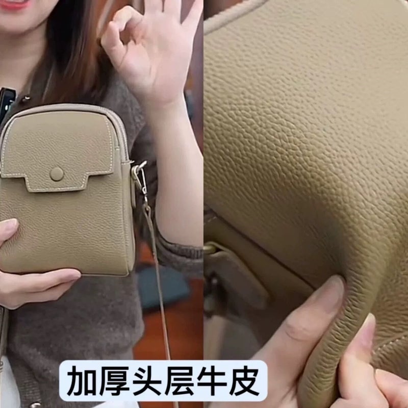 Genuine Leather Small Satchel Women'S Fashion Light Luxury Women'S Bag Genuine Leather Multi-Layer Mobile Phone Bag All-Match Shoulder Small Square Bag - Image 5