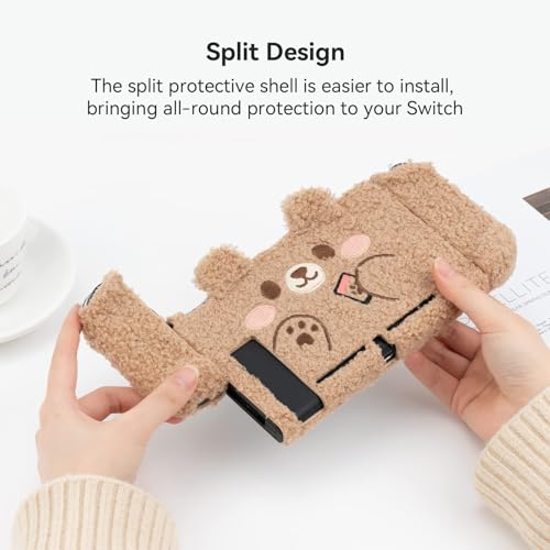 GeekShare Cute Plush Protective Case Cover Compatible with Switch - Shock-Absorption and Anti-Scratch - Plush Bear (for Switch 2017) - Image 4