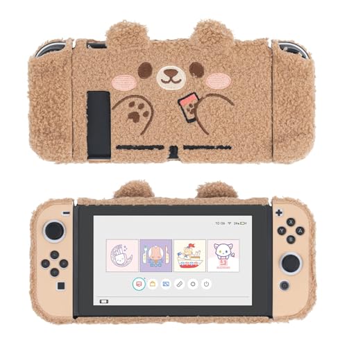 GeekShare Cute Plush Protective Case Cover Compatible with Switch - Shock-Absorption and Anti-Scratch - Plush Bear (for Switch 2017) - Image 1