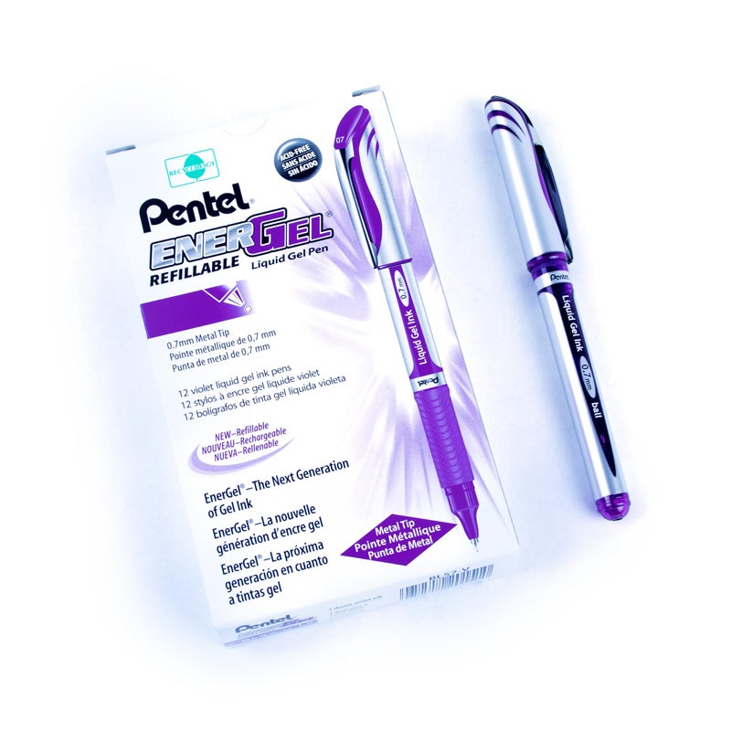 Pentel EnerGel Gel Ink Pen, Medium Point, Metal Tip, Violet Ink, Box of 12 (BL57-V) - Image 1