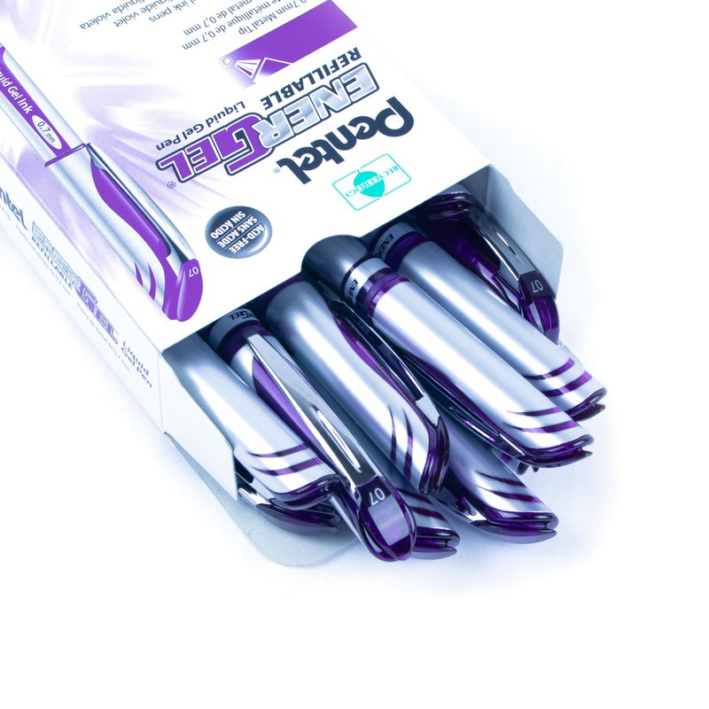 Pentel EnerGel Gel Ink Pen, Medium Point, Metal Tip, Violet Ink, Box of 12 (BL57-V) - Image 2