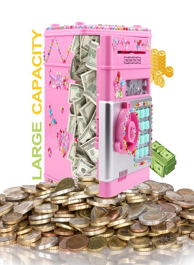 Ranphykx Piggy Bank for Kids Girls Boys with Password Code Lock Cash Coin Can Piggy Bank Girls Electronic Money Safe Bank for Kids Money Box with DIY Diamond Sticker Gift for 4 7 8 9 10 11 Year Old Boys - Image 3