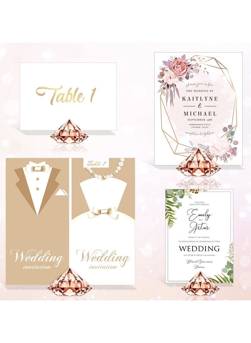 Bukela 24 Pack Rose Gold Diamond Place Card Holders Stands Table Number Holder Harp-Clip Acrylic Crystal Table Card Stands for Wedding Party Decoration Baby Shower Table Decoration - Image 4
