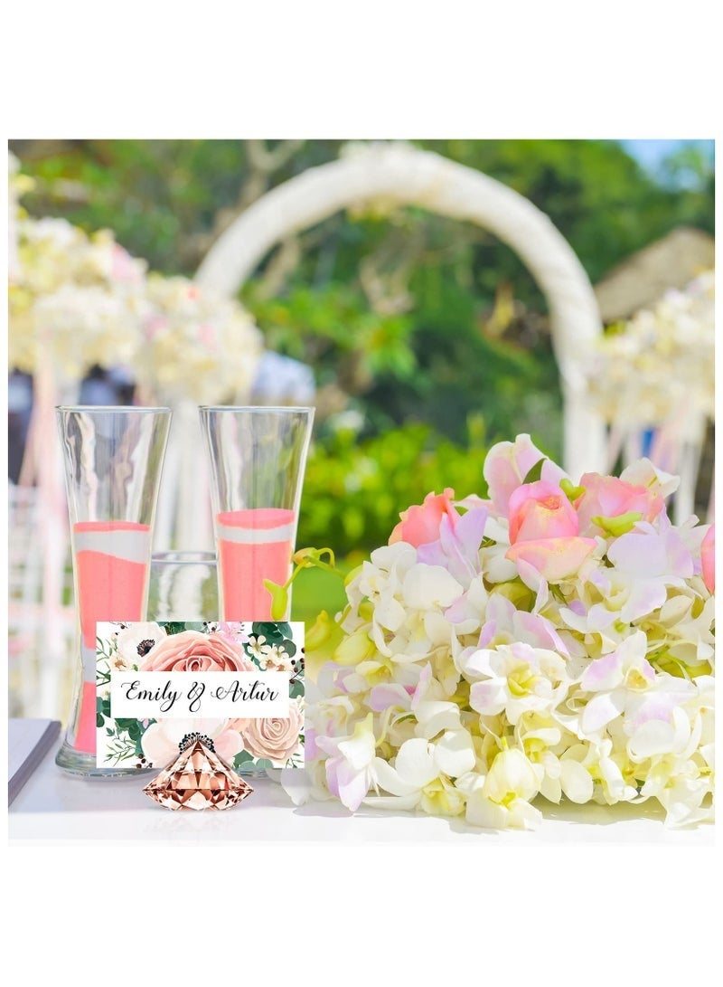 Bukela 24 Pack Rose Gold Diamond Place Card Holders Stands Table Number Holder Harp-Clip Acrylic Crystal Table Card Stands for Wedding Party Decoration Baby Shower Table Decoration - Image 3