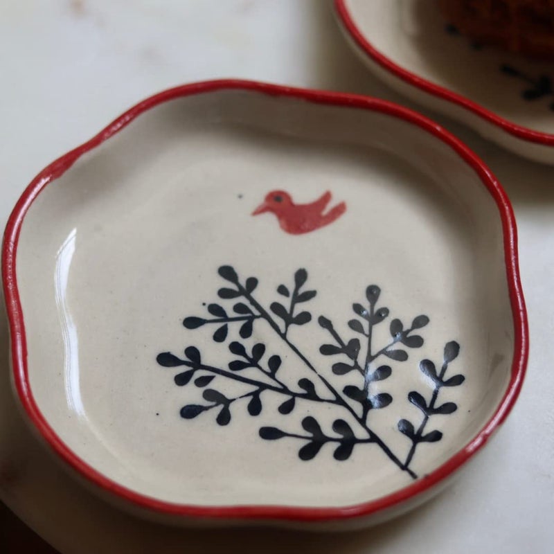 WEAVING HOMES Luxurious Birdie- (Set Of 2) Floral Dessert Plates, Ceramic Plates, Serving Plates, Kitchenware Plates, Set Of Plates, Handmade Plates,Multicolor - Image 2