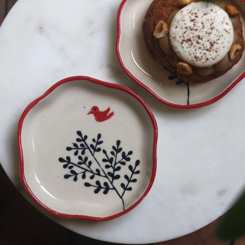 WEAVING HOMES Luxurious Birdie- (Set Of 2) Floral Dessert Plates, Ceramic Plates, Serving Plates, Kitchenware Plates, Set Of Plates, Handmade Plates,Multicolor - Image 4