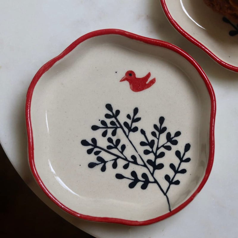 WEAVING HOMES Luxurious Birdie- (Set Of 2) Floral Dessert Plates, Ceramic Plates, Serving Plates, Kitchenware Plates, Set Of Plates, Handmade Plates,Multicolor - Image 3