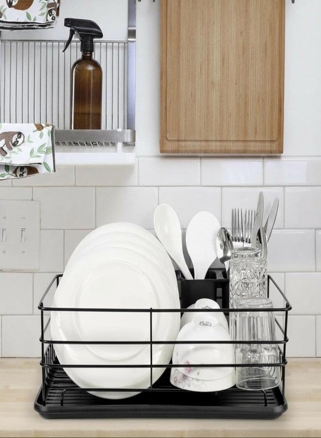 MUGATH Black Stainless Steel Dish Drying Rack for Kitchen Counter | Durable Utensil Organizer with Draining Board & Cutlery Basket - Image 2