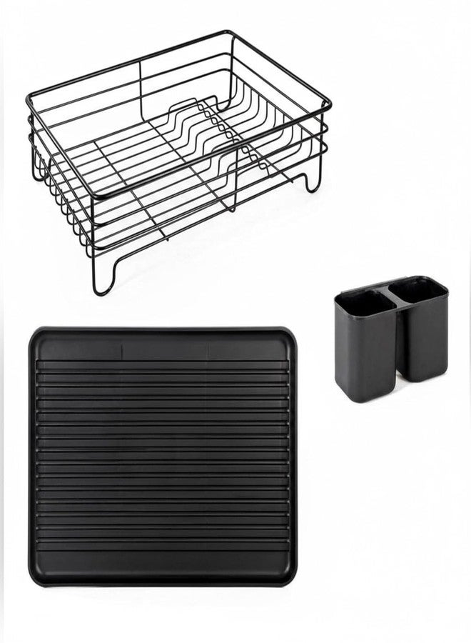MUGATH Black Stainless Steel Dish Drying Rack for Kitchen Counter | Durable Utensil Organizer with Draining Board & Cutlery Basket - Image 5