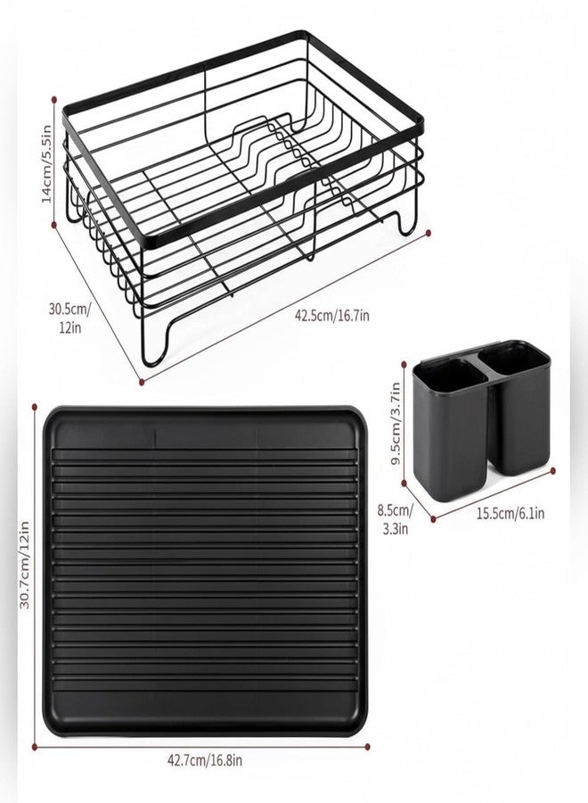 MUGATH Black Stainless Steel Dish Drying Rack for Kitchen Counter | Durable Utensil Organizer with Draining Board & Cutlery Basket - Image 3
