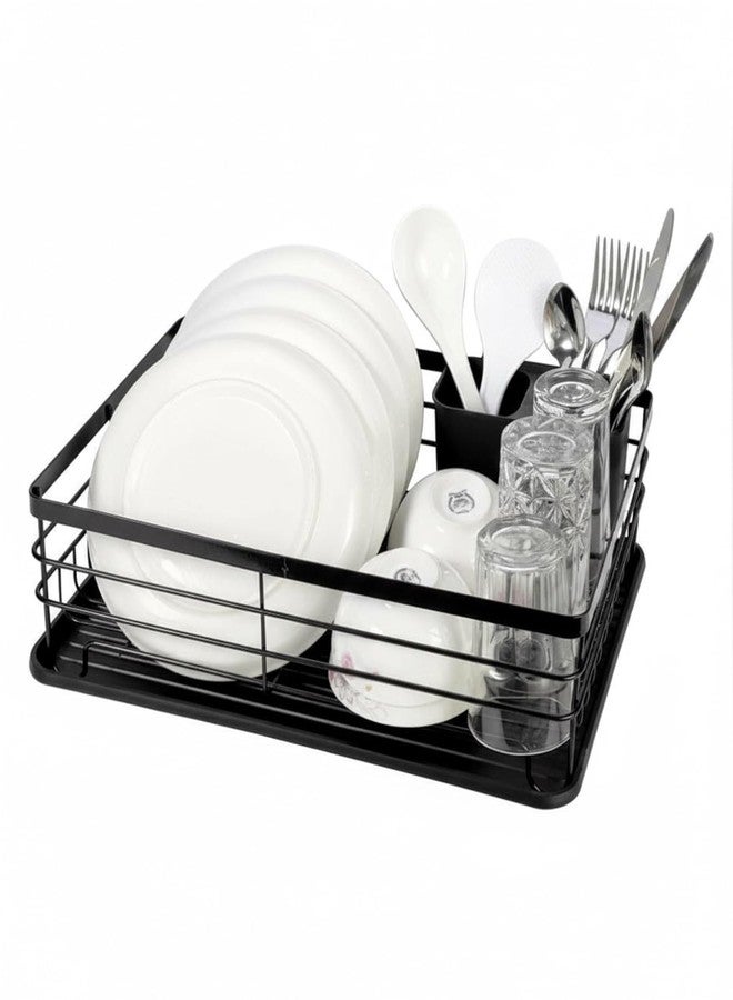 MUGATH Black Stainless Steel Dish Drying Rack for Kitchen Counter | Durable Utensil Organizer with Draining Board & Cutlery Basket - Image 1