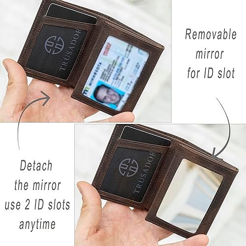 TRUSADOR Marseille Rfid Leather Wallet for Women and Men Includes ID Window, Detachable Mirror, Holds Bills, Cards, Includes Coin Pocket, Holds Cash (Brown) - Image 3