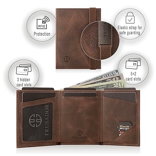 TRUSADOR Marseille Rfid Leather Wallet for Women and Men Includes ID Window, Detachable Mirror, Holds Bills, Cards, Includes Coin Pocket, Holds Cash (Brown) - Image 4