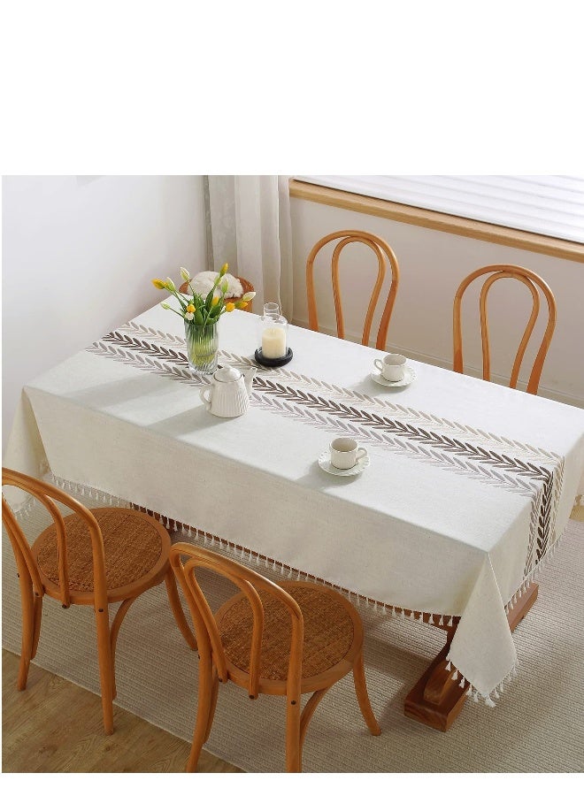 Tablecloths for Rectangle Tables,Cotton Linen Table Cloth Waterproof Tablecloth Wrinkle Free Farmhouse Dining Table Cover,Soft Fabric Table Cloths with Tassels,Brown,55" X 70",4 6 Seats - Image 1