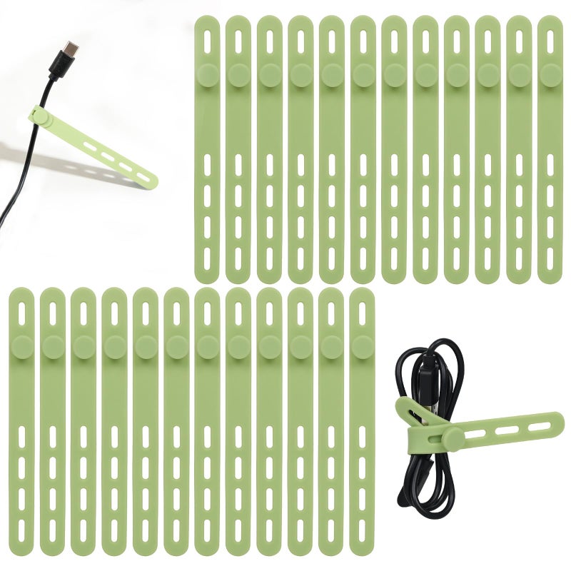 Donruby 24Pcs Silicone Cable Ties - Reusable & Washable with Locking Buckles, Adjustable Fastening Cable Management Straps, Multi-Purpose High Elasticity Cord Organizer (Matcha Green) - Image 1