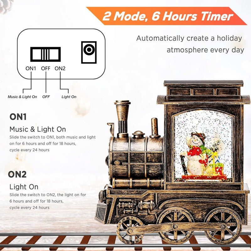 IPOW Christmas Snow Globe Lantern Train with Water Swirling Glitter, Musical and Lighted 6 Hours Timer USB Powered & Battery Operated Music Box for Christmas Home Decoration Gift, Snowman Scene - Image 4