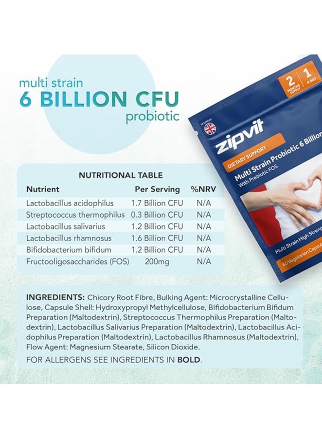 Zipvit Probiotic – 6 Billion CFU with Prebiotic – 5 Strain Formula for Gut Health – 60 Vegetarian Capsules for Men & Women – 2 Month Supply - Image 3