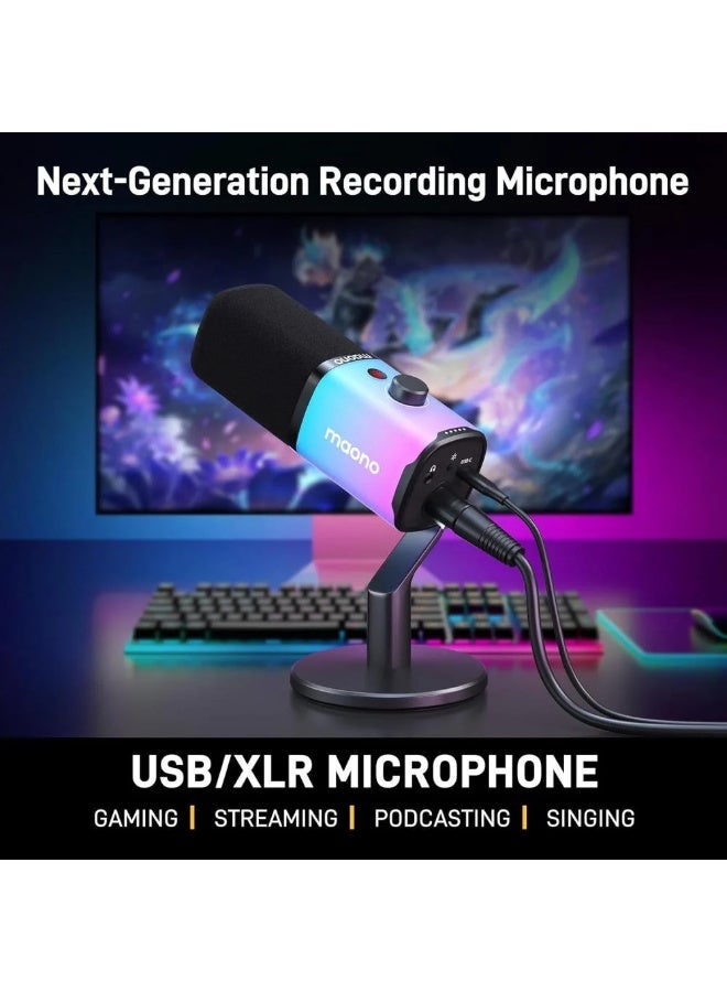 MAONO PD100X Professional USB/XLR Gaming Microphone for Streaming & Content Creation | Dynamic Cardioid Mic with Customizable RGB Lighting, Noise Isolation & Real-Time Monitoring | Ideal for Gaming, Podcasting, YouTube & Online Meetings | Black - Image 2